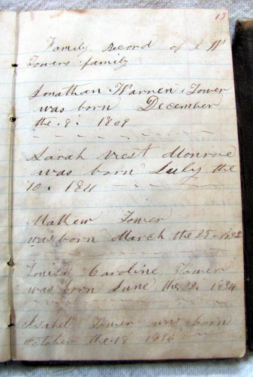 Family records noted in my ancestor's diary.