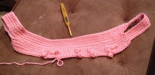 Starting the back and forth single crochet rows and name popcorns