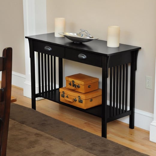 Black Console Table with Two Drawers and Shelf