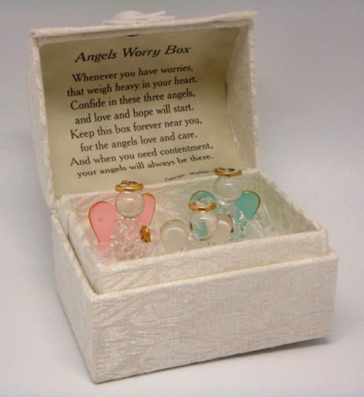 Angel Worry Box with 3 Glass Angels