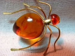 Amber Ant and Gold Filled Russian Brooch