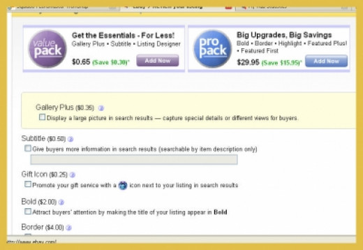 eBay auction upgrades.. stick with the basics most of the time.