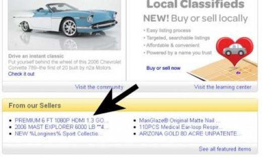 Featured ebay items...barely noticeable on the home page with a tiny text link.