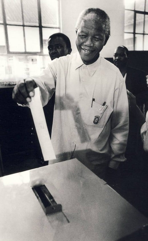 Nelson Mandela casts his first vote in a general election. Photo by Paul Weinberg