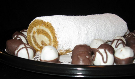 Pumpkin log surrounded by luscious truffles