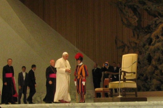Pope Benedict XVI entering the auditorium