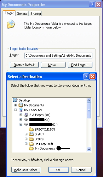 Navigate to where you wish to place the My Documents folder