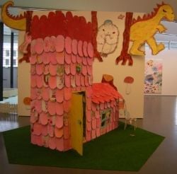 A cardboard house by artist Ayako Rokkaku - photo by author, donated to Public Domain