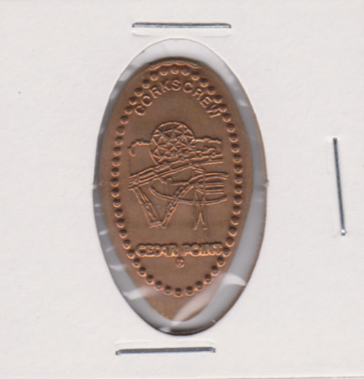 I think this is one of the earliest smashed pennies I made as a child.  It is from Cedar Point Amusement Park near Sandusky, Ohio.