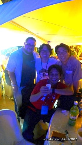 My husband Arnold at the Artists' Night party with C.B. Cebulski (USA), Lim Duck Young (Korea) and Jung Chul (Korea).