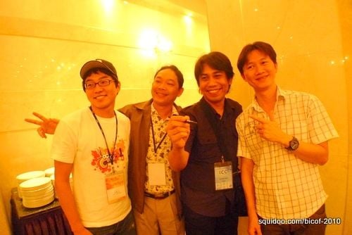 Arnold with volunteer interpreter Kim Dong Gun and comic artists Soeung Makara (Cambodia), and Narong Jarungthammachot (Thailand).