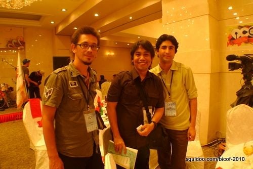 Arnold with comic artists Heehos (Russia) and Mohammad Khalaji (Iran).