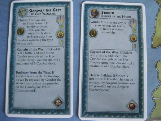 Photo: Gandalf and Strider Character cards, showing their "Captain of the West" combat ability.