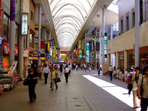 Many arcades like this one provides shopping under a protective roof.