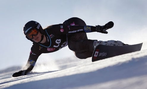 Caroline CalvÃ© of Lachine, Que. competes during the women's Snowboard Parallel Giant Slalom FIS World Cup competition in Stoneham, Jan. 24, 2010.Photograph by: Mathieu Belanger, Reuters