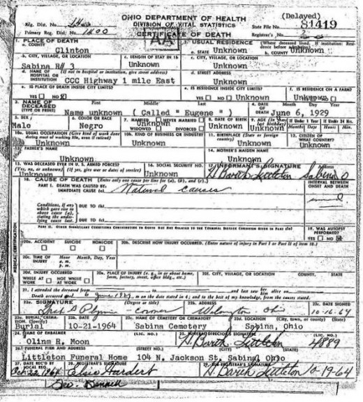 Eugene's Death Certificate