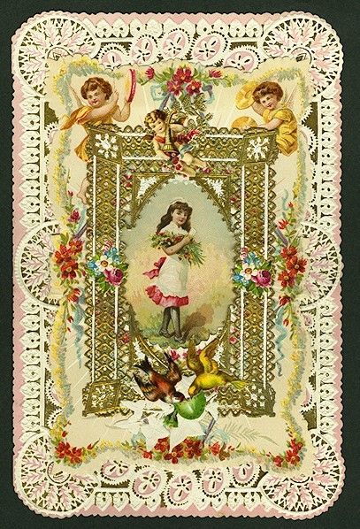 1899 Valentine with Angels, Birds and Flowers