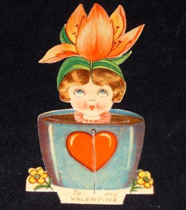 1920 Mechanical Valentine Woman in Vase