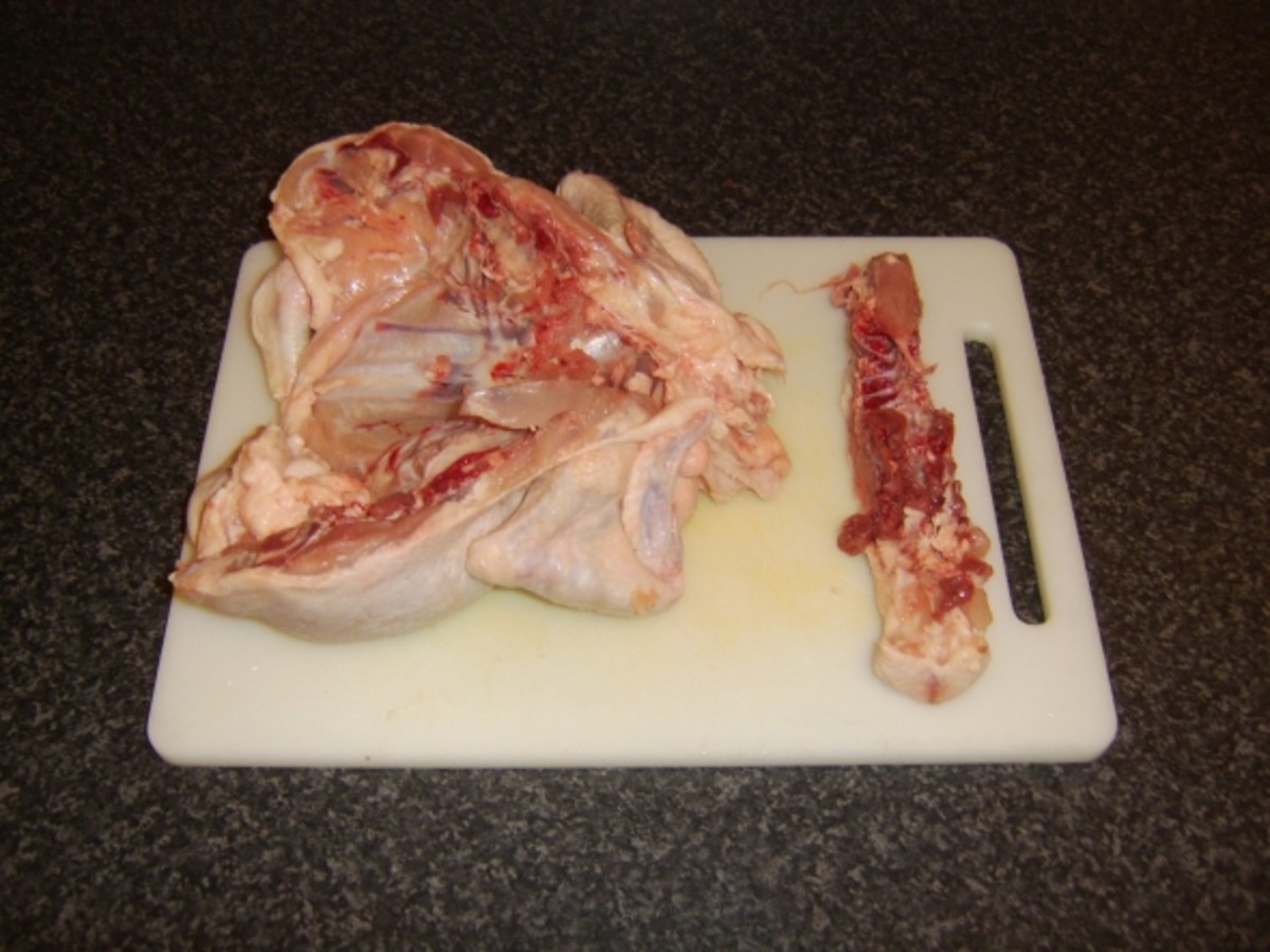 Backbone is removed from the chicken