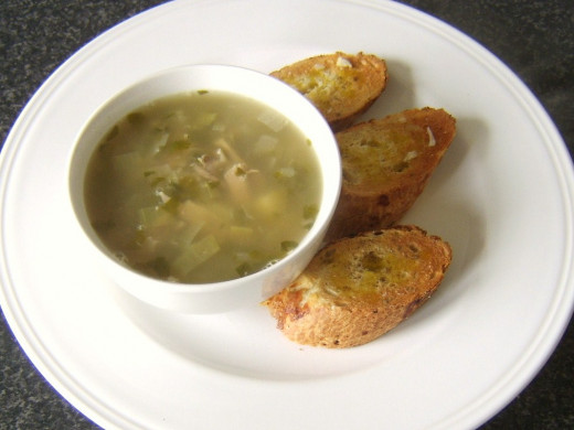 Turkey, Potato and Leek Soup with Bruschetta