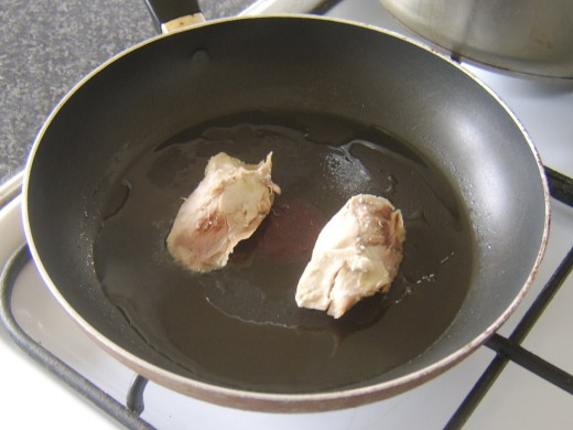 Turkey medallions are briefly fried to heat through