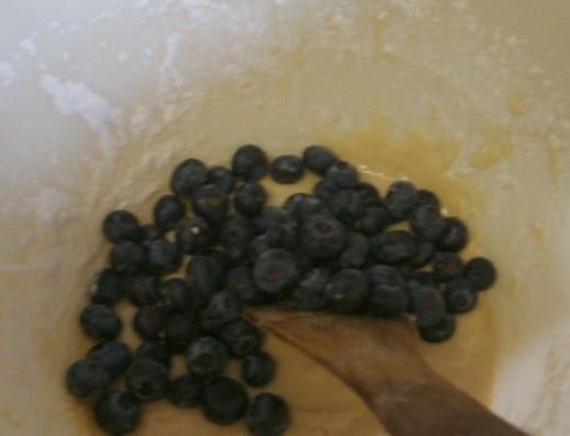 Mixing in the blueberries