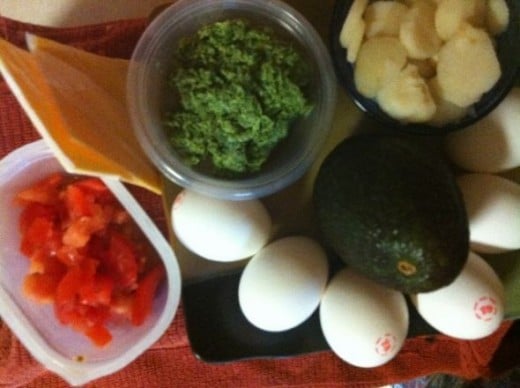 Ingredients used in avocado open faced omelet