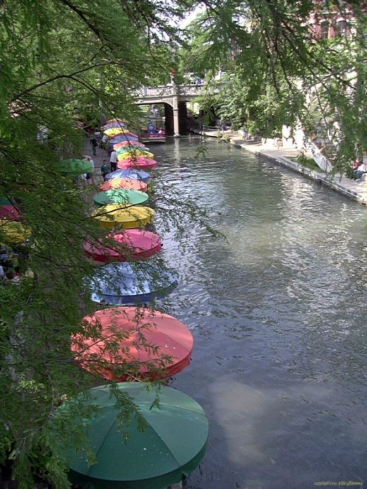 Umbrellascape along San Antonio Riverwalk - copyright 2013 Vikk Simmons