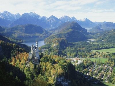 Neuschwanstein and Hohenschwangau Castles, Alpsee and Tannheimer Alps, Allgau, Bavaria 