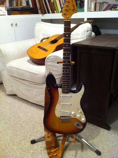My husband's guitars.