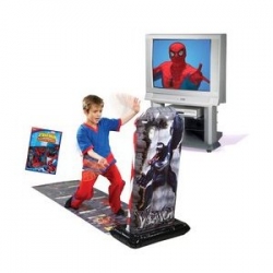 Spiderman punching bag connected to TV