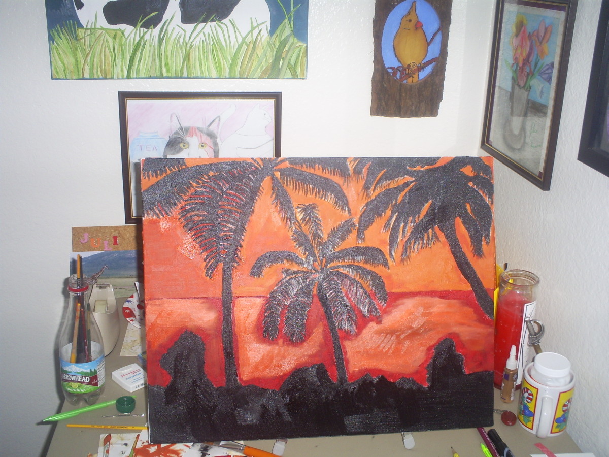 Here is a painting I made for my mom of a tropical sunset in Polynesia.