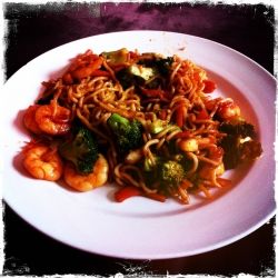 My chilli and garlic prawns with noodles