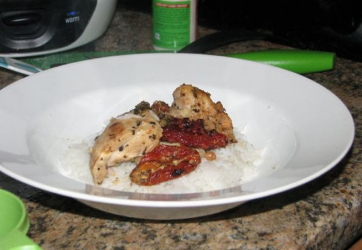Chicken with Sun Dried Tomatoes and Basil over Rice