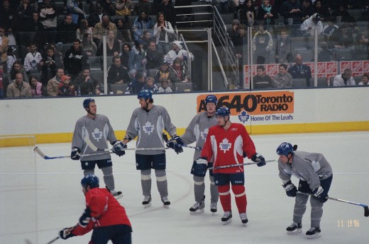 Maple Leafs Open Practice on my birthday!    Pavel Kubina  Wade Belak  & Bryan McCabe in Grey Robert Reichel in Red To acc't for the 2 on far left ??