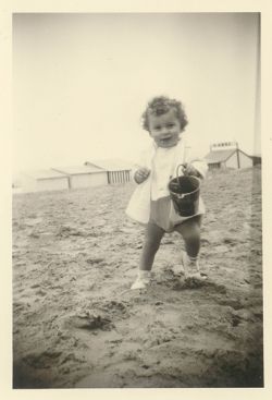 Unknown child on the beach at De Panne, Belgium (ca. 1959-1960) by jinterwas, on Flickr