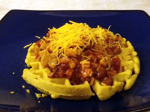 This is such a unique and tasty way to use up that leftover chili in the fridge and also an excuse to dig that waffle iron out the cupboard!