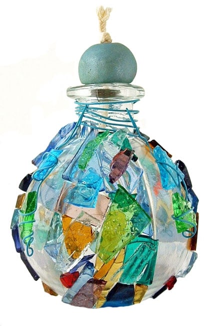 Decorative Glass Oil Lamp Crafted with Stained Glass Cobbles