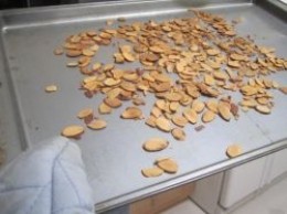 Toasting the almonds for the kale salad