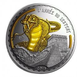 2013 Cameroon Silver Glided Lunar GOLDEN SNAKE  Coin