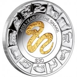 2013 US Virgin Islands 5 oz Gilded Silver Lunar Snake Coin
