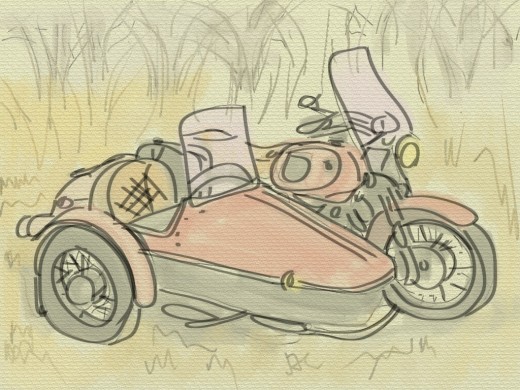 A sketch taken from a photo of our most recent motorcycle.