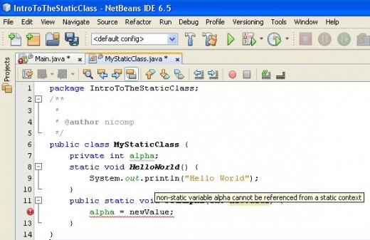 Figure 05 - An attempt to declare a method as static