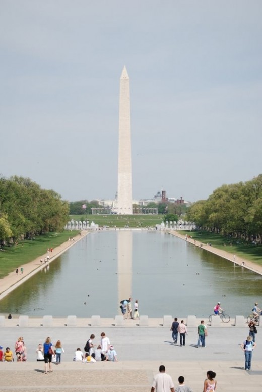 The reflecting pool to the Washington Monument