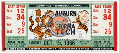 1966 Auburn-Georgia Tech Football Ticket