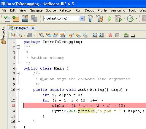 Figure 03 - Setting a breakpoint in a program