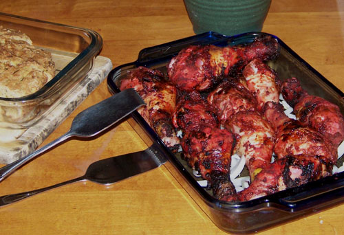 Tandoori chicken prepared for a potluck