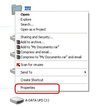 Right click on the folder and select "Properties"