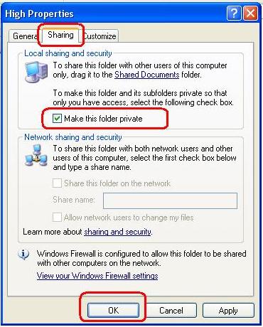 From the sharing tab, put check mark on "Make this folder private" and then click on Apply and OK.