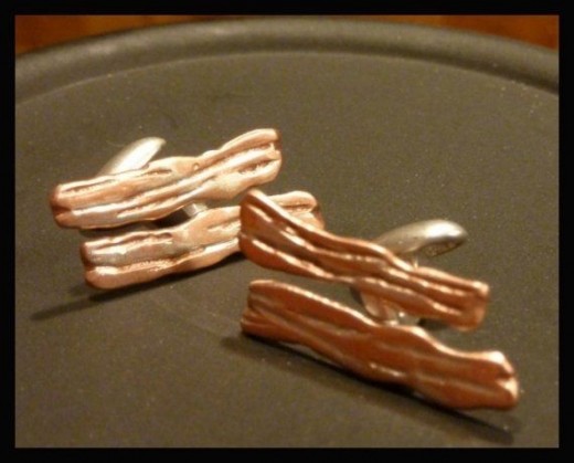 Bacon is hardly subtle but these cufflinks are... and sublime. By elementAg on Esty.